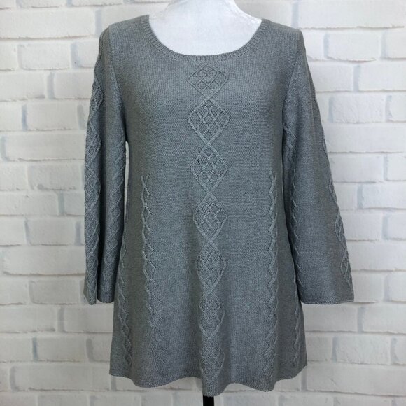 Soft Surroundings Reza Sweater Petite Size PS Gray Cable Knit Flared Sleeves - Picture 1 of 7